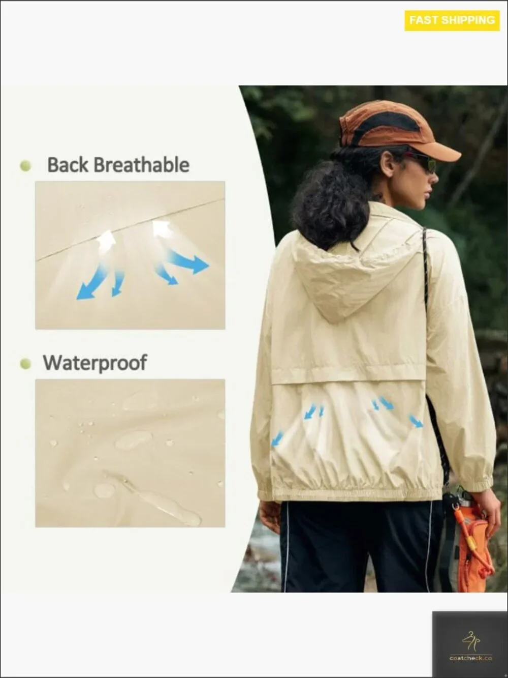 Lightweight Waterproof Rain Jacket Zip Up Hooded Windbreaker for Outdoor Hiking